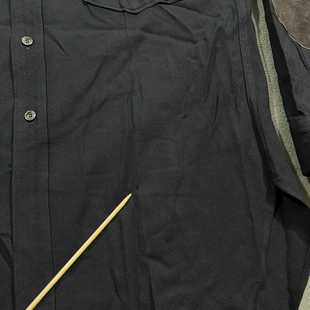 1950s Pendleton Trail Shirt Men 16.5 Navy Blue Virgin Wool Elbow Patches Pockets - Picture 9 of 16
